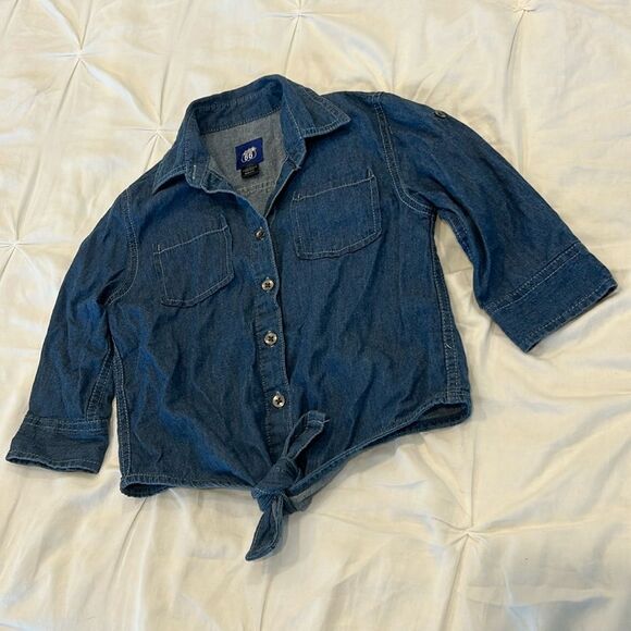 Route 66 Girls 3/4 Sleeves Waist Tie Ups Button Down Denim Shirt Top Size M 7/8 - Picture 1 of 6